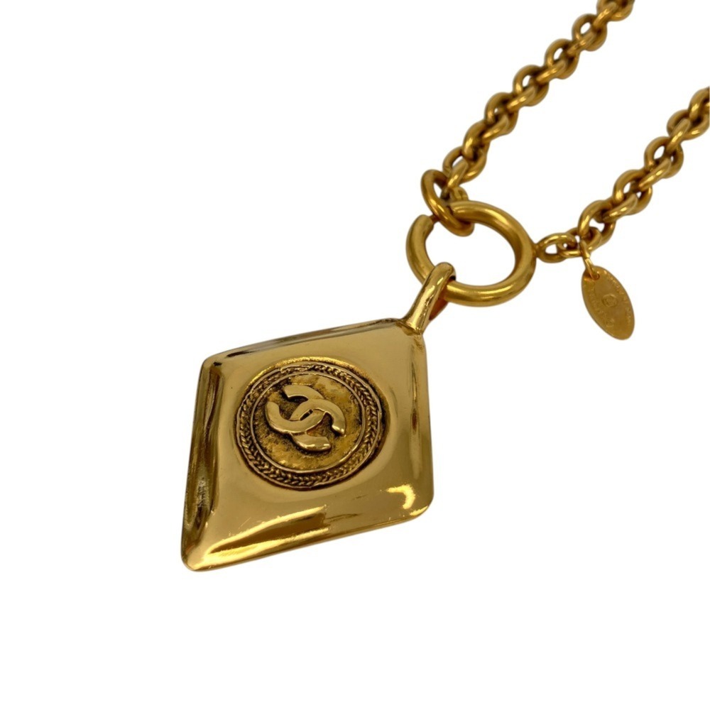 CHANEL Coco Mark Diamond Motif Chain Necklace, Gold Color, Women's